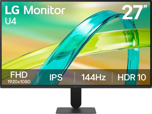 Монитор 27" LG 27U411B-B IPS 1920x1080, 144 Гц, 5 мс, 16:9, 250 кд/м², HDMI, VGA, FreeSync, HDR10, Flicker Free, Low Blue Light, черный