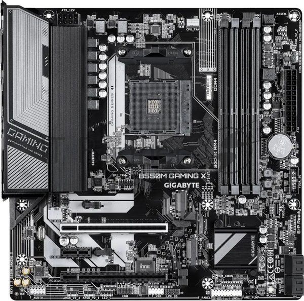 Материнская плата Gigabyte B550M GAMING X, AM4, AMD B550, 4xDDR4, 4xSATA, 2xM.2 PCIe 4.0/3.0, 1xPCIe 4.0 x16, 1xPCIe 3.0 x16 (x4), 1xPCIe 3.0 x1, 1xHDMI, 1xDisplayPort, 1x1Gb LAN, 4xUSB 3.2 Gen1, 2xUSB 2.0, 3x3.5 мм, 7.1, microATX