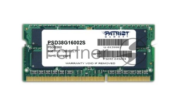 Оперативная память Patriot, DDR3, 8GB (1x8 GB), 1600 MHz, CL11, SO-DIMM