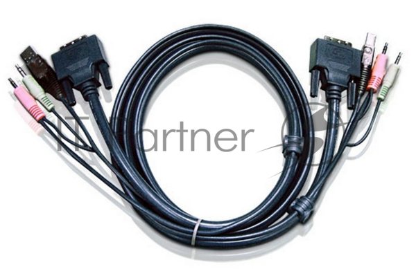 Кабель ATEN KVM USB(тип А Male)+DVI-D(Male)+2хАудио(Male) (-) USB(тип B Male)+DVI-D(Male)+2хАудио(Male) 3м., черный. CABLE DVI/USBA/SP.MC-DVI/USB B 3.0M
