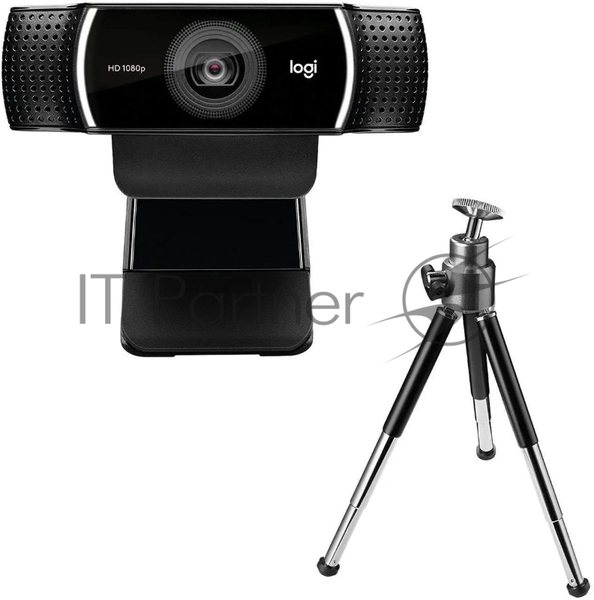 Веб-камера Logitech C922 Pro Stream 1920x1080, 30 кадр/с, USB Type-A, микрофон (2 шт, шумоподавление), автоматическая фокусировка, автоосвещение, универсальное крепление
