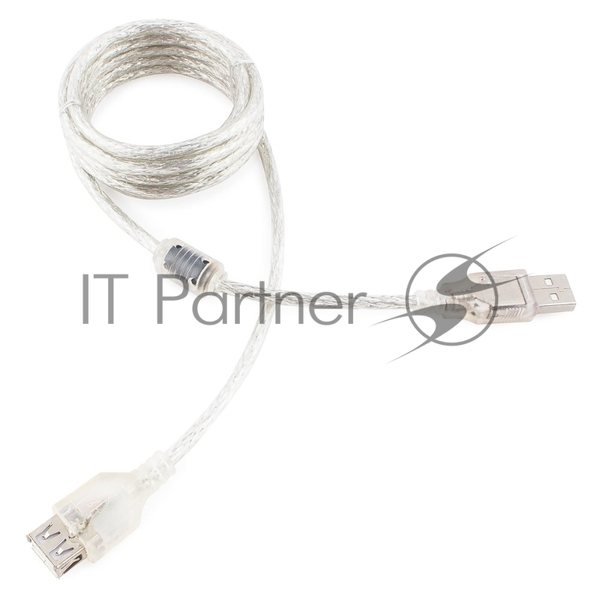 Кабель-удлинитель USB2.0 Pro Cablexpert CCF-USB2-AMAF-TR-2M, AM/AF, 2м, экран, 2феррит.кольца, прозрачный, пакет