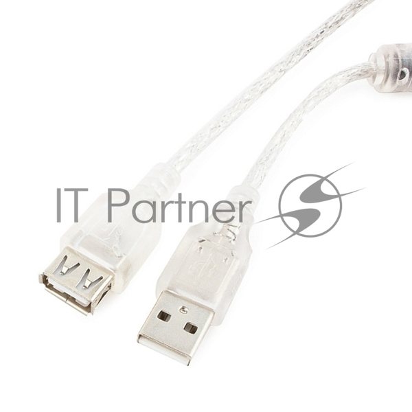 Кабель-удлинитель USB2.0 Pro Cablexpert CCF-USB2-AMAF-TR-0.75M, AM/AF, 0,75м, экран, 2феррит.кольца, прозрачный, пакет