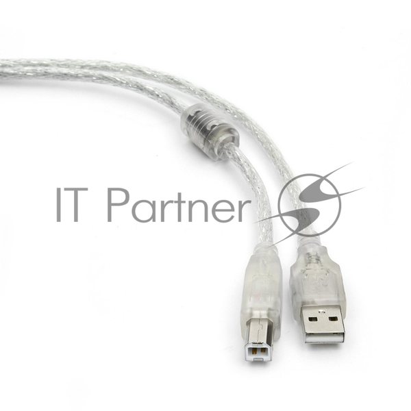 Кабель USB2.0 Pro Cablexpert CCF-USB2-AMBM-TR-6, AM/BM, 1,8м, экран, феррит.кольца, прозрачный, пакет