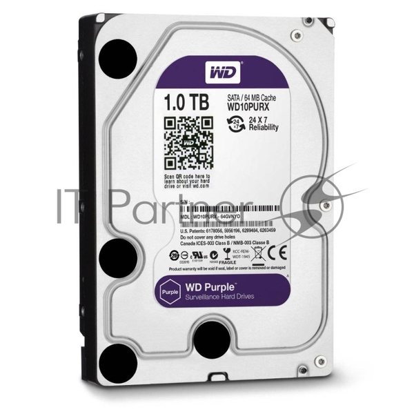Жесткий диск Western Digital 1Tb Purple, SATA III 5400rpm, 64Mb 3.5