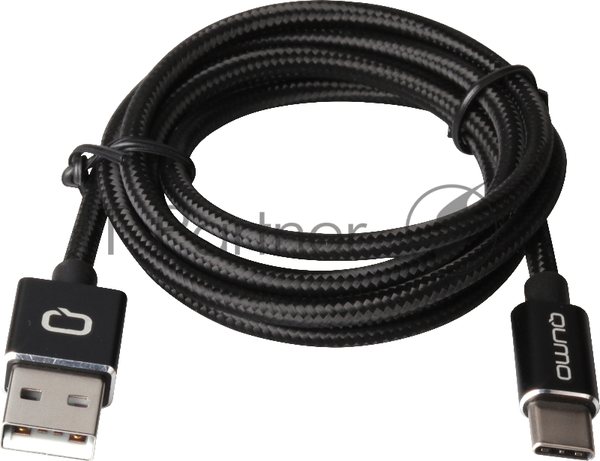 Кабель Qumo Type-С кабель, 1м, USB 2.0, 5В, 2А, 10Вт, PVC оплетка, PVC molded коннектор, черный