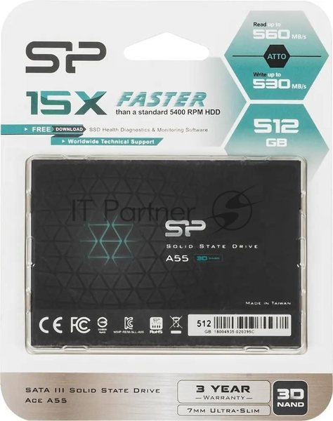 Накопитель SSD Silicon Power Ace A55, 512Gb, SATA III, 2.5", R/W 560/530