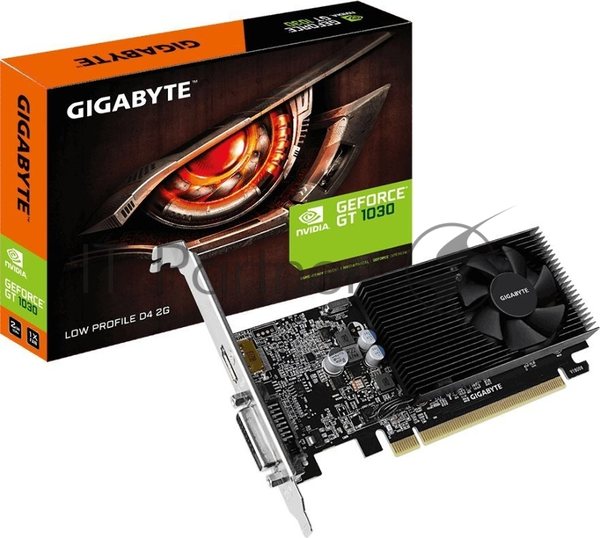 Видеокарта Gigabyte GV-N1030D4-2GL NVidia GeForce GT 1030, 2Gb DDR4/64-bit, PCI-Ex16 3.0, DVI-Dx1, HDMI2.0bx1, LP, 2-slot cooler, Retail