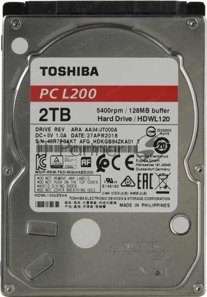 Жесткий диск HDD Toshiba L200 2Tb 5400rpm SATA-III 128Mb 2.5"