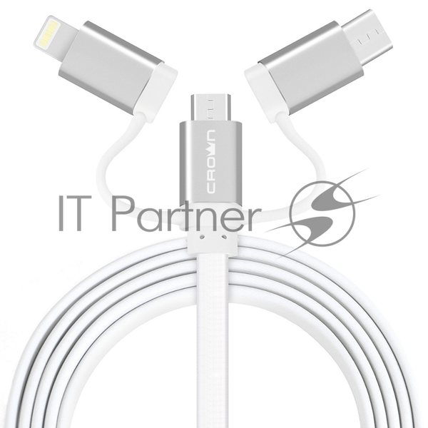 Кабель Crown USB - microUSB/USB Type-C/Lightning CMCU-3182 белый