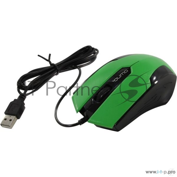 Мышь проводная Qumo Office M14 зеленый, 1000 dpi, USB, кнопки - 3
