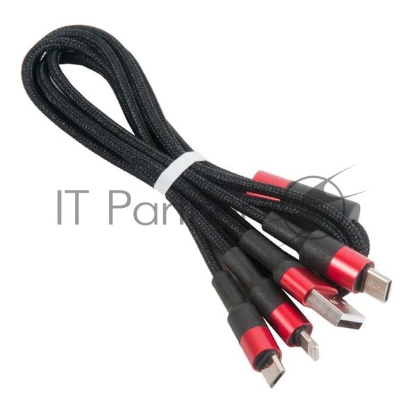 Кабель USB HOCO x26 Xpress one pull three 3 в 1, Lightning+Micro+Type-C, черно-красный