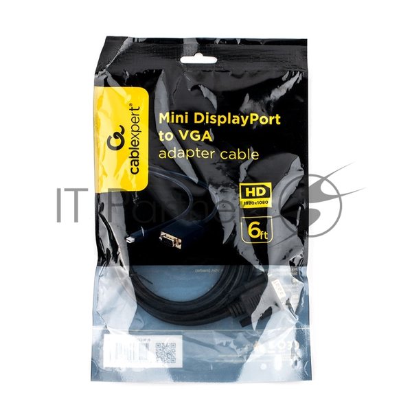 Кабель Cablexpert mDP-VGA, 20M/15M, 1.8м, черный, позол.разъемы, пакет (CC-mDPM-VGAM-6)