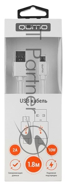 Кабель Qumo, USB-Micro USB, 1.8м, 5В, 2А, 10Вт, опл. PVC, кон. PVC, круглый, белый