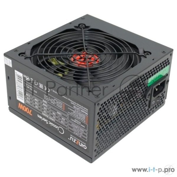 Блок питания Ginzzu CB700 12CM черный,24+4p,2 PCI-E(6+2), 6*SATA, 3*IDE,оплетка MB, кабель питания