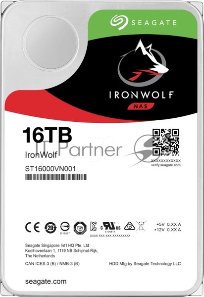 Жесткий диск HDD 16Tb 7200rpm SATA Seagate IronWolf 3.5" 6Gb/s 64Mb для NAS