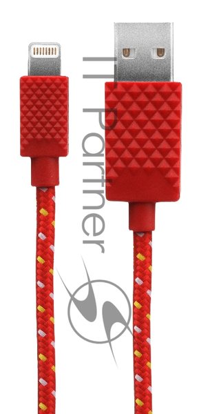 Кабель Qumo MFI кабель c разъемом Apple 8 pin, 0,15м, тканевая оплетка, красный