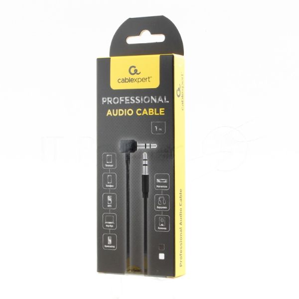Кабель Cablexpert аудио 90˚ CCAB-01-35MML-1MB, 3.5 Jack (M)/3.5 Jack (M), черный, 1м, блистер
