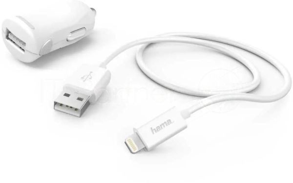 Комплект зарядное устройство Hama H-183266 2.4A для Apple кабель Apple Lightning белый