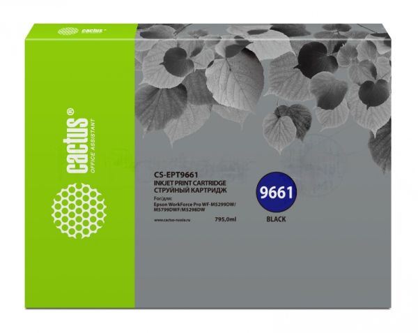 Картридж струйный Cactus CS-EPT9661 черный пигментный (40000 стр., 795 мл) для Epson WorkForce Pro WF-M5299DW/M5799DWF