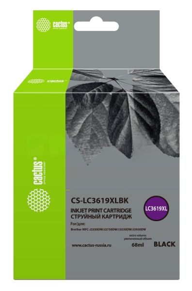 Картридж струйный Cactus CS-LC3619XLBK черный (68 мл) для Brother MFC-J2330DW/J2730DW/J3530DW/J3930DW