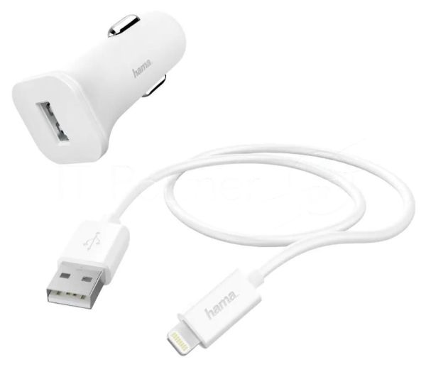 Автомобильное зарядное устройство Hama H-183291 1A кабель Apple Lightning белый