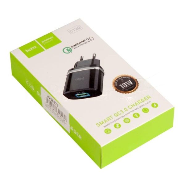 Сетевое зарядное устройство QC 3.0 HOCO HC-16255 C12Q 1 USB Выход: 5V_9V_12V, 18W черный