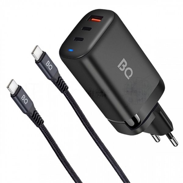 Сетевое зарядное устройство BQ Charger 65W3A01 (3 ports 2*Type-C + USB, 65W with 2m Type-C cable) черный