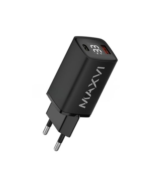 Сетевое зарядное устройство Maxvi A402PD LED 33W, 1xUSB-A, 1xUSB-C, черный