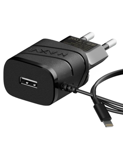 Сетевое зарядное устройство Maxvi TCM-101LB 1A, Lightning, 1xUSB-A, черный
