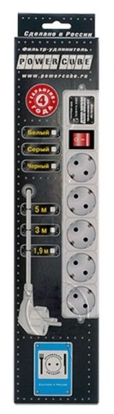 Сетевой фильтр Powercube SPG-B-15-WHITE 5 м, 5 розеток, белый, коробка