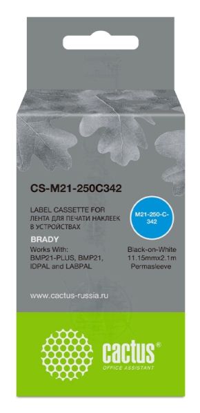 Картридж ленточный Cactus CS-M21-250C342 черный шрифт, белый фон (11.15 мм, 2.1 м) для Brady BMP21-PLUS, BMP21, BMP21-LAB