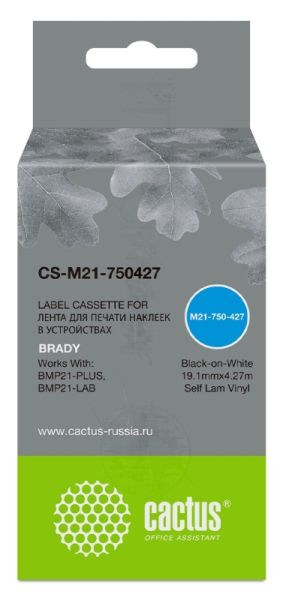 Картридж ленточный Cactus CS-M21-750427 черный шрифт, белый фон (19.1 мм, 4.27 м) для BRADY BMP21-PLUS, BMP21-LAB
