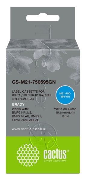 Картридж ленточный Cactus CS-M21-750595GN белый шрифт, зеленый фон (19.1 мм, 6.4 м) для Brady BMP21-PLUS, BMP21-LAB