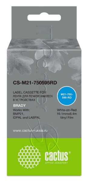 Картридж ленточный Cactus CS-M21-750595RD белый шрифт, красный фон (19.1 мм, 6.4 м) для Brady BMP21-PLUS, BMP21-LAB