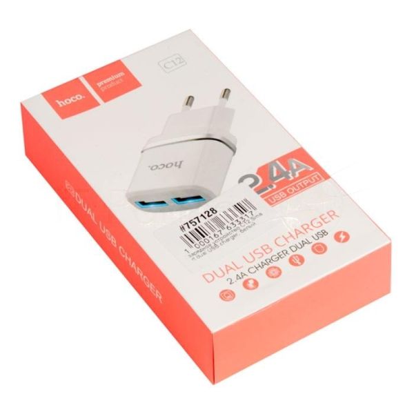 Сетевое зарядное устройство C12 Smart dual USB charger, белый