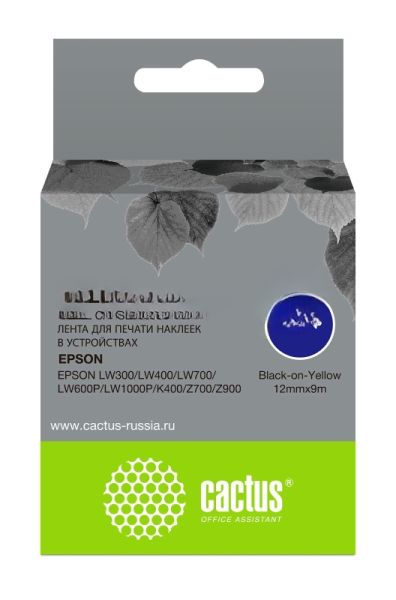 Картридж ленточный Cactus CS-LK4YBP черный шрифт, желтый фон (12 мм, 9 м) для Epson LW300/LW400/LW700/LW600P/LW1000P/K400/Z700/Z900