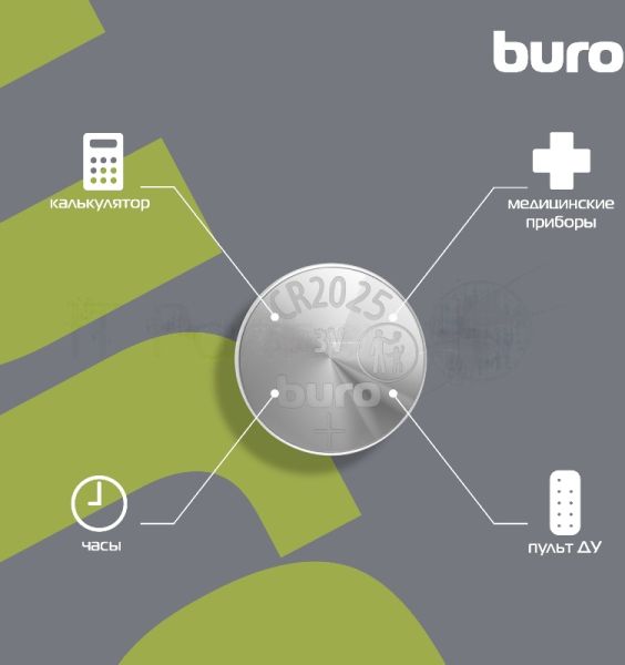 Батарея Buro Lithium CR2025 (1шт) блистер, 3 В