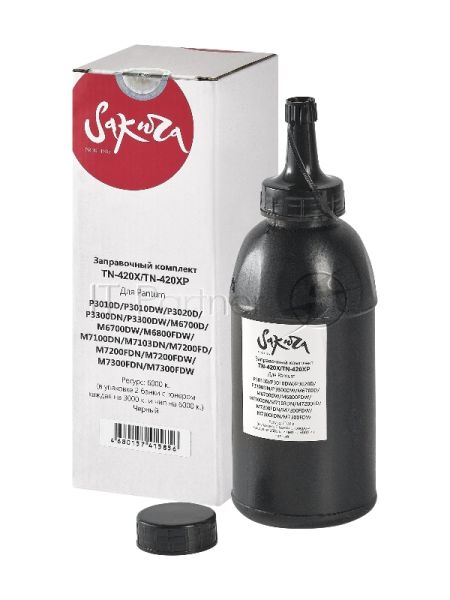 Заправочный комплект тонера с чипом Sakura ZKTN-420X для Pantum, черный, 392гр. (в комплекте 2шт)