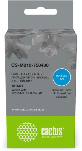 Картридж ленточный Cactus CS-M210-750430 черный шрифт, прозрачный фон (19.1 мм, 6.4 м) для Brady M210/M211/M210-LAB