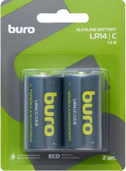 Батарея Buro Alkaline LR14 C 7500mAh (2шт) блистер, 1.5 В