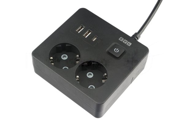 Бытовой удлинитель PowerCube, 2 р с/з вык.,3USB, 3500 Вт, 16А, 1.9 м, 3x1,0 черный квадрат PC-1B-2M