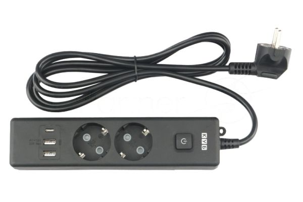 Бытовой удлинитель PowerCube, 2 р с/з вык.,3USB, 3500 Вт, 16А, 1.9 м, 3x1,0 черный PC-5B-2M
