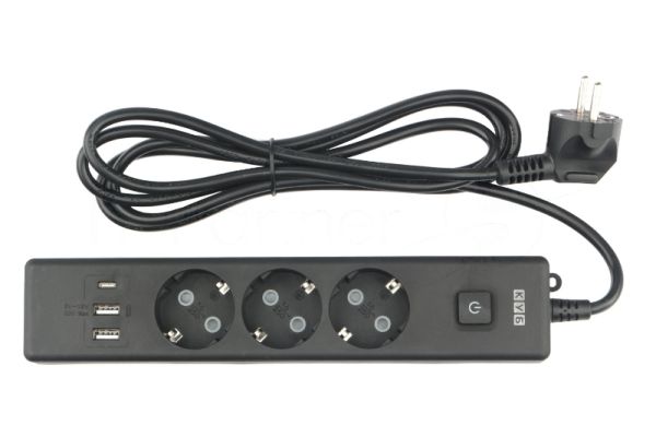 Бытовой удлинитель PowerCube, 3 р с/з вык.,3USB, 3500 Вт, 16А, 1.9 м, 3x1,0 черный PC-6B-2M