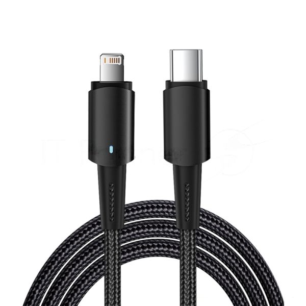 Кабель Rexant Type-C – Lightning для Apple, 3А, 1м, в черной нейлоновой оплетке, со световой индикацией