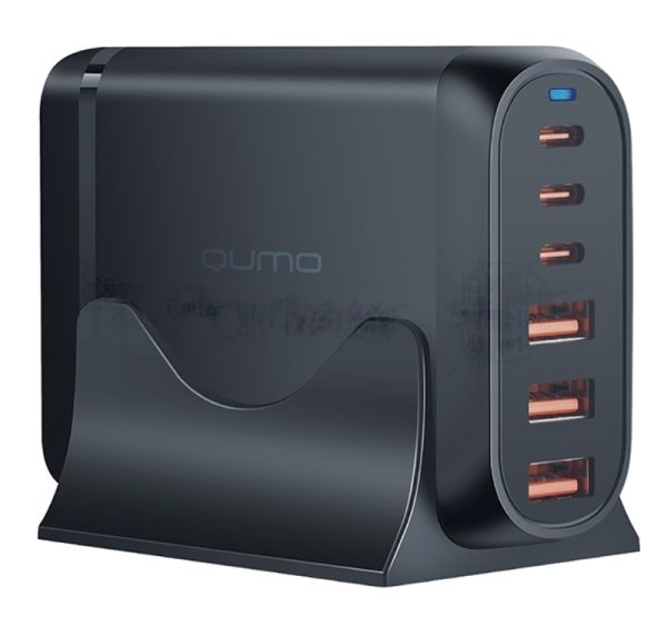 Сетевое зарядное устройство Qumo Energy Charger GaN PD 120 Вт, 3 USB-A + 3 USB Type-C,(0120), черный