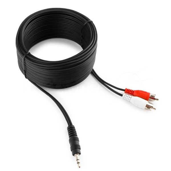Кабель аудио Cablexpert CCA-458-10M-N, Jack 3.5(M)/2xRCA, 10м, черный, пакет