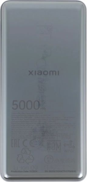Портативный аккумулятор Xiaomi Ultra Slim 5000mAh QC/PD 20W 2.4A USB-C серый (BHR9535GL)