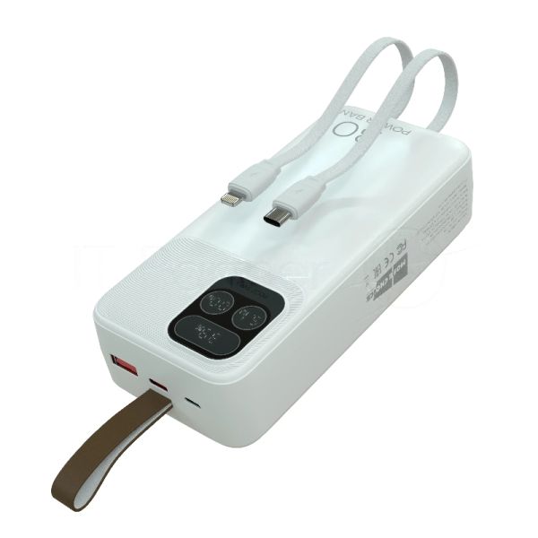 Портативный аккумулятор More choice (4620202550644) PB55-30 с кабелем 1USB 3.0A 22.5W PD - 30000mAh белый