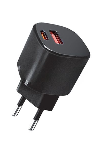 Сетевое зарядное устройство Qumo Energy GaN Mini PD 30W (Charger 0072), два порта: Type-C PD + USB-A QC3.0, черный